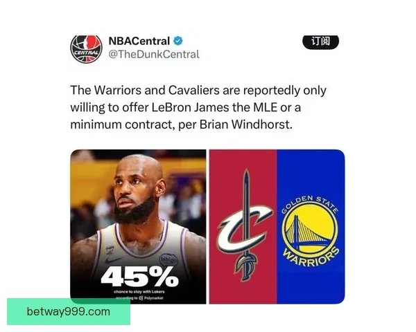 名记预测詹姆斯未来去向 勇士骑士尼克斯可能成新东家